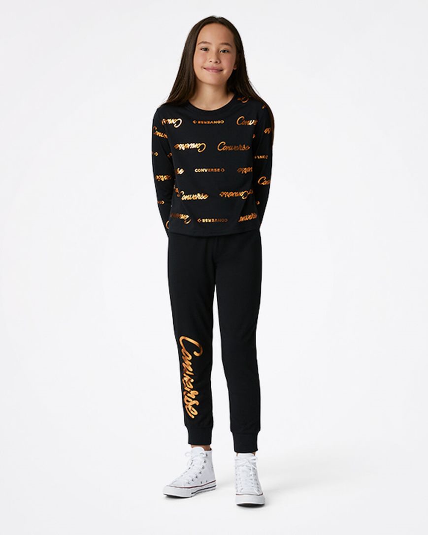 Girls' Converse Shiny Wordmark Jogger Black | AU 385C0U